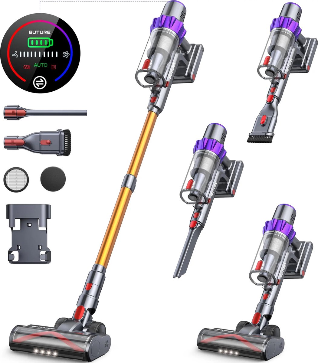 DHN Draadloze stofzuiger - zuigkracht 48 kPa - 500W Steelstofzuiger Draadloos - Batterijduur 60 minuten - Verwijderbare Batterij - 1,5 L Stofbak - Huishoudelijke Apparaten - Geschikt voor tapijt, harde vloeren en dierenhaar -