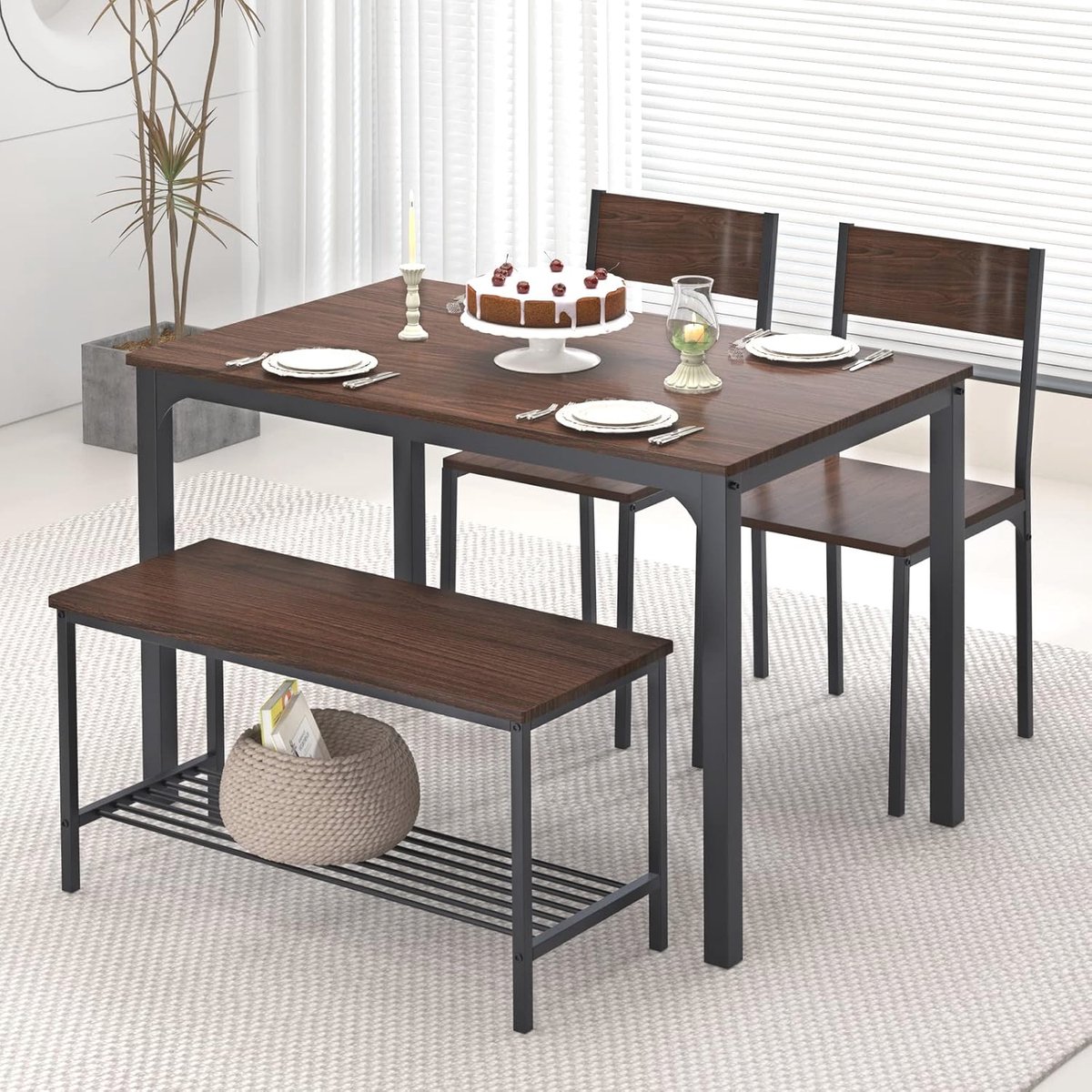 Eetgroep 4-delig - Eettafel met 2 Stoelen en Zitbank voor Eetkamer en Keuken