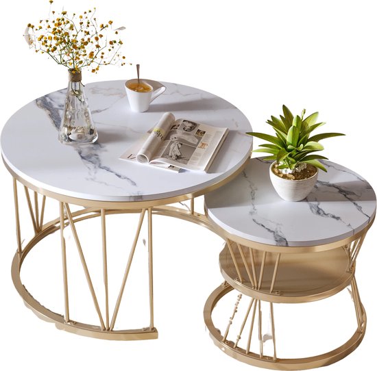 HomeNest Salontafel Marmer - Salontafel met Opbergruimte - Salontafel ...