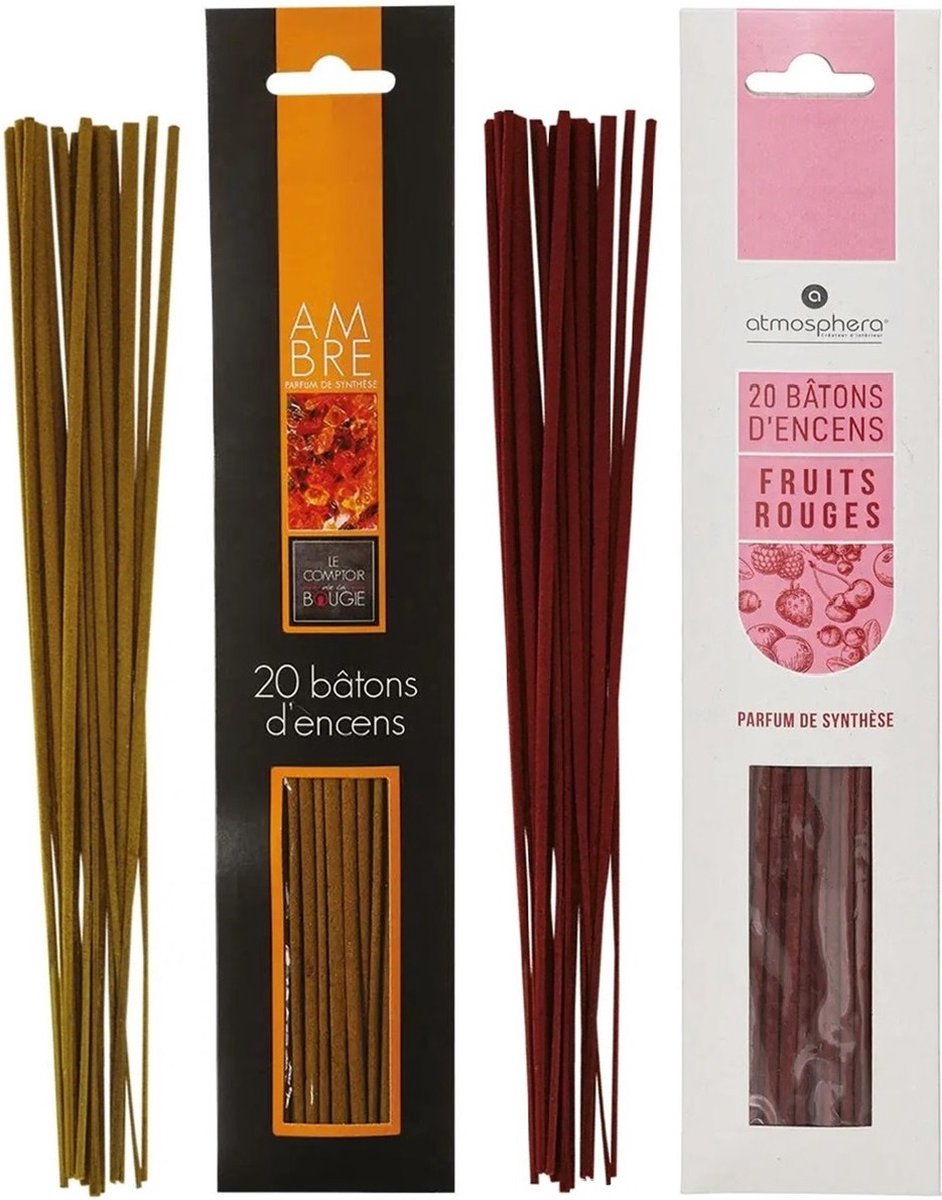 Atmosphera Wierook stokjes - set van 2 geuren - Amber en Fruitmix geur - 25 cm - Ontspanning Roze
