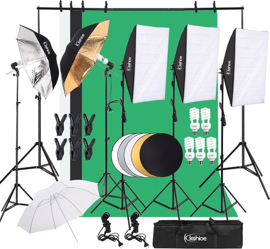 Set Studio Fotografico Completo - Green Screen 3x3m, Softbox, Luci LED, Supporti - Per Foto, Video E Streaming - Foto 9