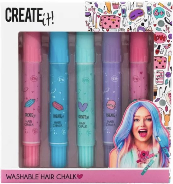 Create It Haarkrijt pennen - 5 Stuks - Kleur: Paars Roze Blauw - Haarverf voor Kinderen - Meisjes & Jongens - Uitwasbare Haarkrijt - Haarmascara - Haarkleuring voor Kids - Kinderfeestje - Feestje - Carnaval - Haarstift - Tijdelijke Haarkleuring