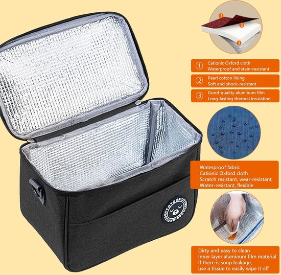 Lunchtas - Koeltassen - Picknicktas - Handvat Riem - Lunch Bag - Oxford-doek - waterdicht - zwart - Geïsoleerde Koeltas - 24*14*17cm van Merkloos — afbeelding 2