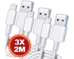 3 stuks - iPhone Oplaad Kabel Lightning - 2 meter - 12 / 12 PRO / 12 PRO MAX / 11/ 11 PRO (MAX) / XS / XR/ X / iPhone 8 / 8 Plus/ iPhone SE/ 6 / 5 / 5SE - premium kwaliteit - Oplaadkabel - wit