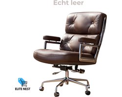 EliteNest® - Ergonomische Bureaustoel - Echt Leer - Aluminium Basis - 360° Draaibaar - Bruin - Luxe Comfort - Verstelbare Kanteling en Hoogte - Voor Stijlvol Gebruik