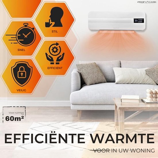 Sandrem Elektrische Kachel 2000W, Wandverwarming Ultradun met 3 Modi, Directe Warmte, Handdoekdroging, Anti-Vocht, Instelbare Thermostaat & Oververhittingsbeveiliging