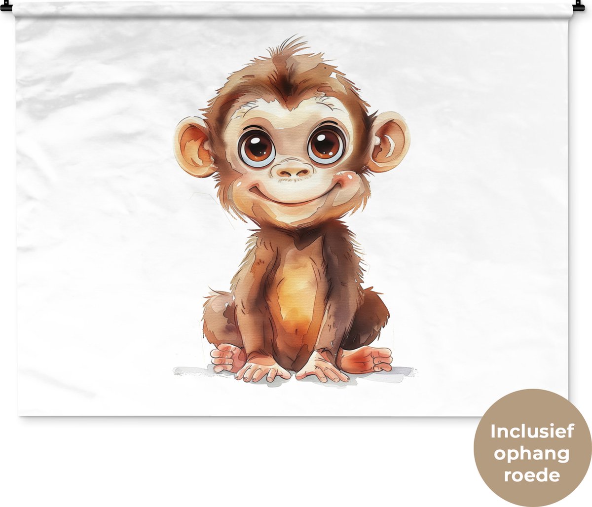 Wandkleed 180x135 cm - Wanddoek Aap - Baby - Jungle dieren - Wandtapijt - Wandkleden