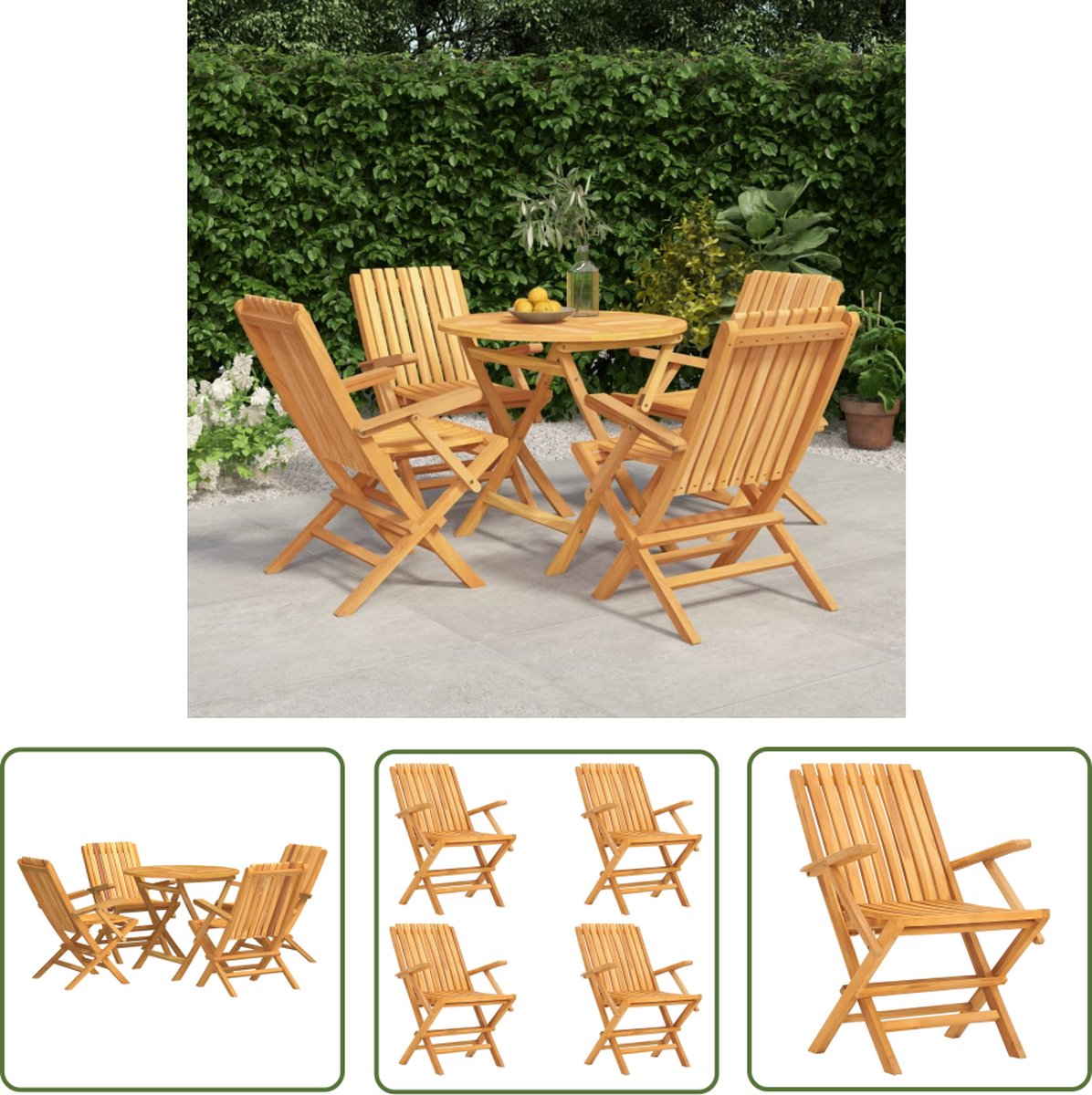 The Living Store 5-delige Tuinset massief teakhout - Tuinset - Teak - Buitentafel - Lounge Set - Outdoor Furniture