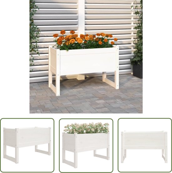 Jardinière The Living Store - Bois de pin - 78 x 40 x 52 cm - Wit
