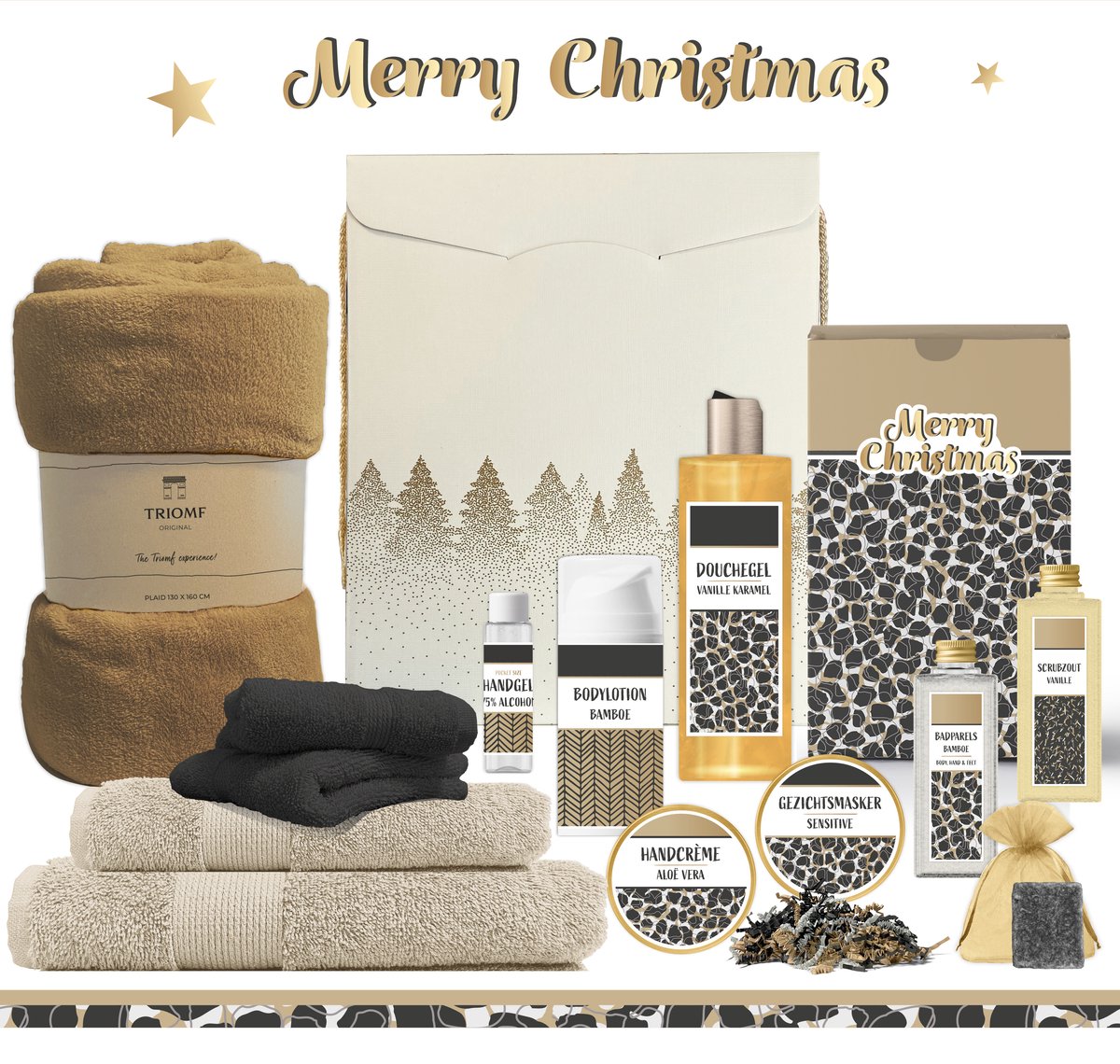 Goedkoopste Geschenkset “Merry Christmas!” - 13 producten - 1910 gram | Luxe Kerst Cadeaubox voor haar - Wellness Pakket Vrouw - Giftset Fijne feestdagen Cadeaupakket Prettige Kerstdagen Kerstcadeau Kerstpakket Bedrijf Cadeau Relatiegeschenk - Panter Zwart Goud