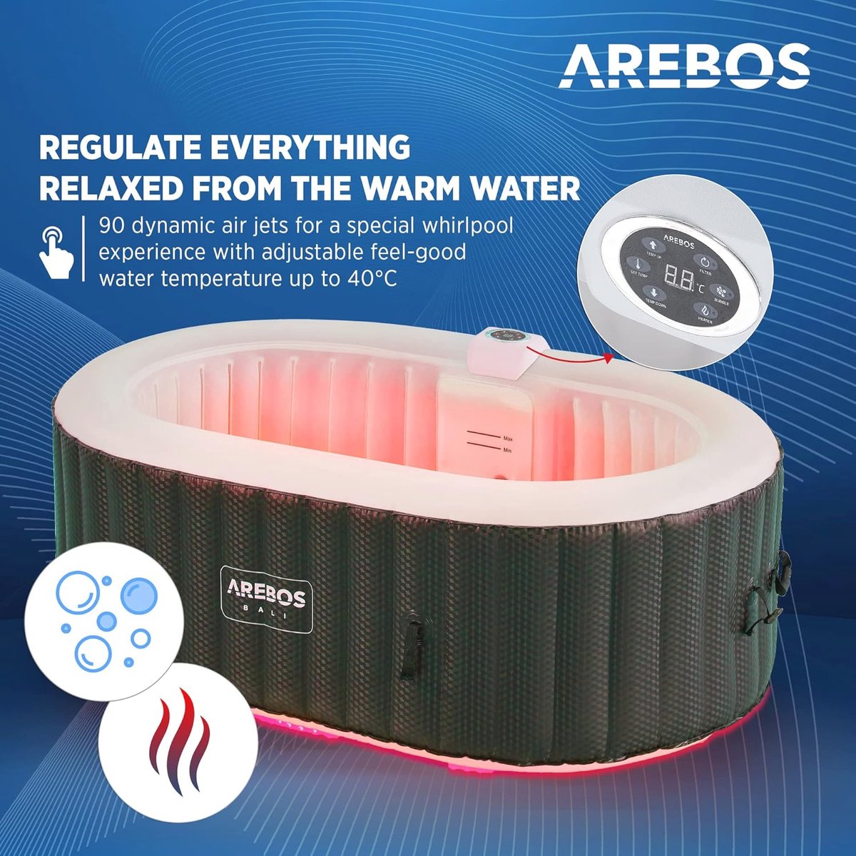 Opblaasbare Hottub met LED Verlichting voor 2 Persoons - 90 - afbeelding 3