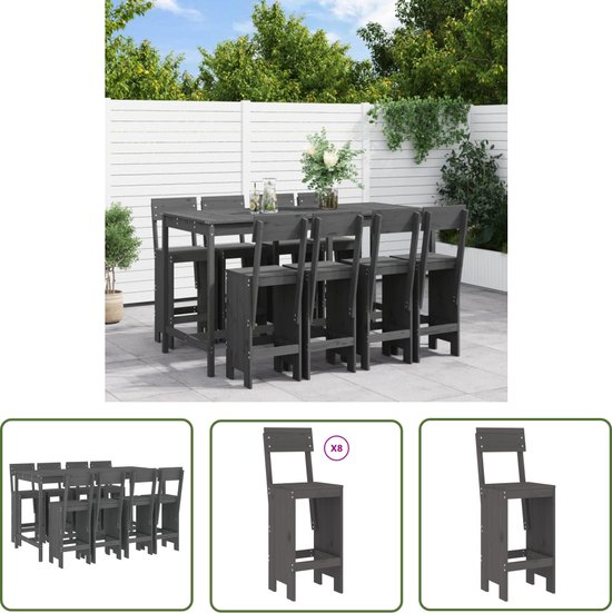 The Living Store Ensemble de bar en bois - Ensemble de meubles de jardin - Grijs - 203,5 x 90 x 110 cm - Bois de pin Massief
