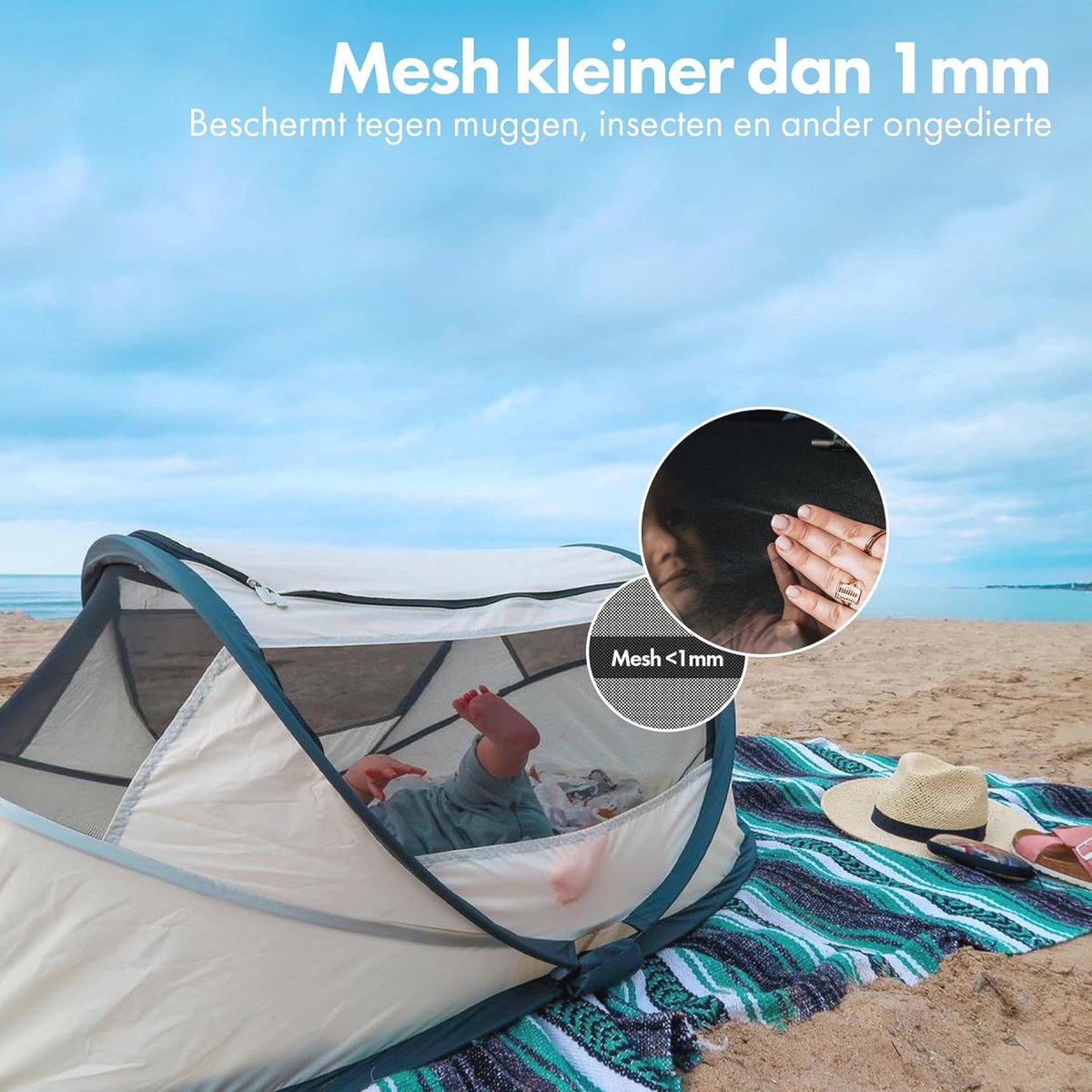 Travel Cot reiswieg BabyBox Pop up Lichtgewicht compact opvouwbaar Uitgevouwen in slechts 2 seconden Met klamboe en draagtas Crème - Co Sleeper – foto 6