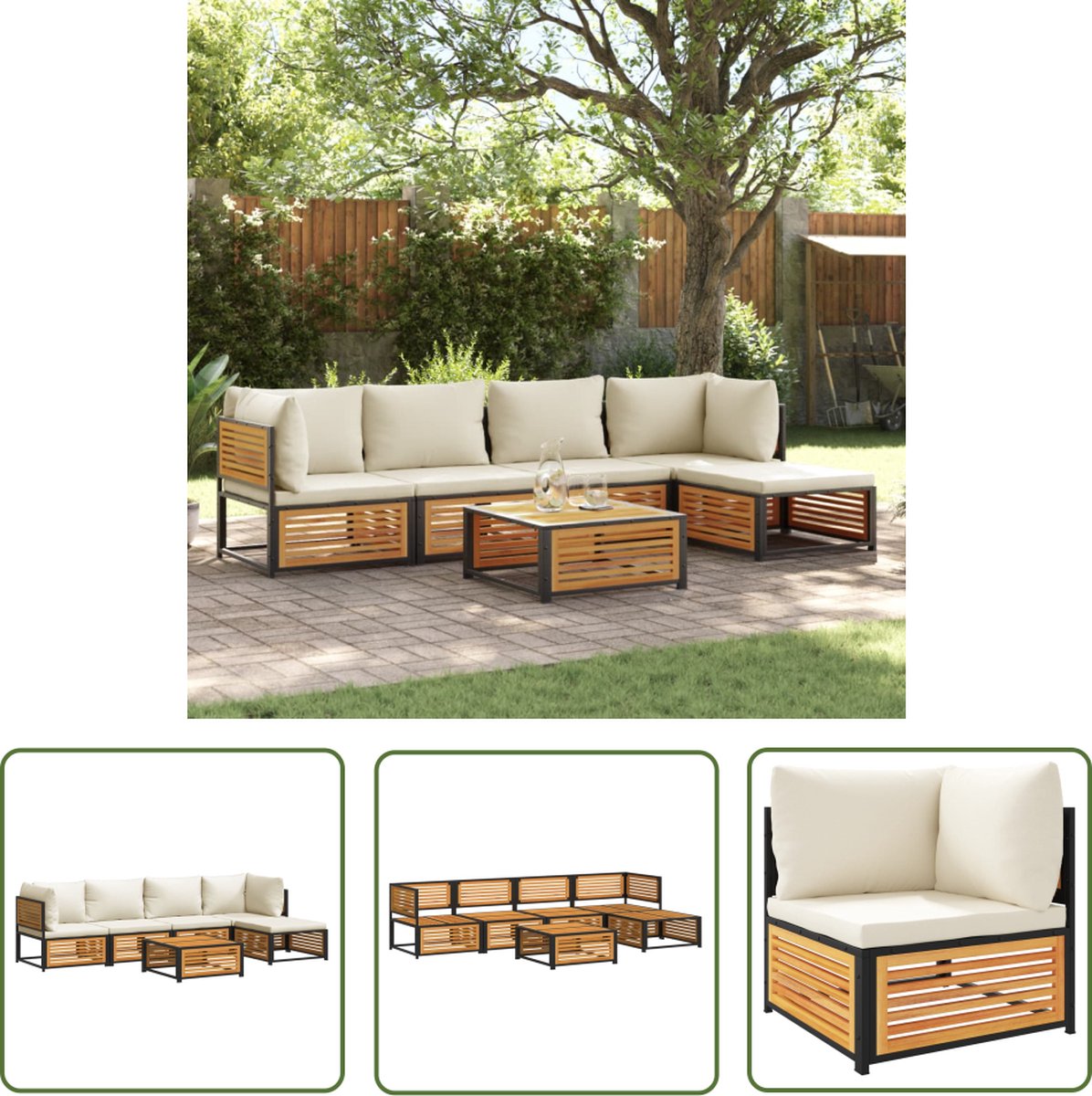 The Living Store 6-delige Loungeset met kussens massief acaciahout - Loungebank - Acacia Hout - Lounge Set - Buitendecoratie - Tuinstoel