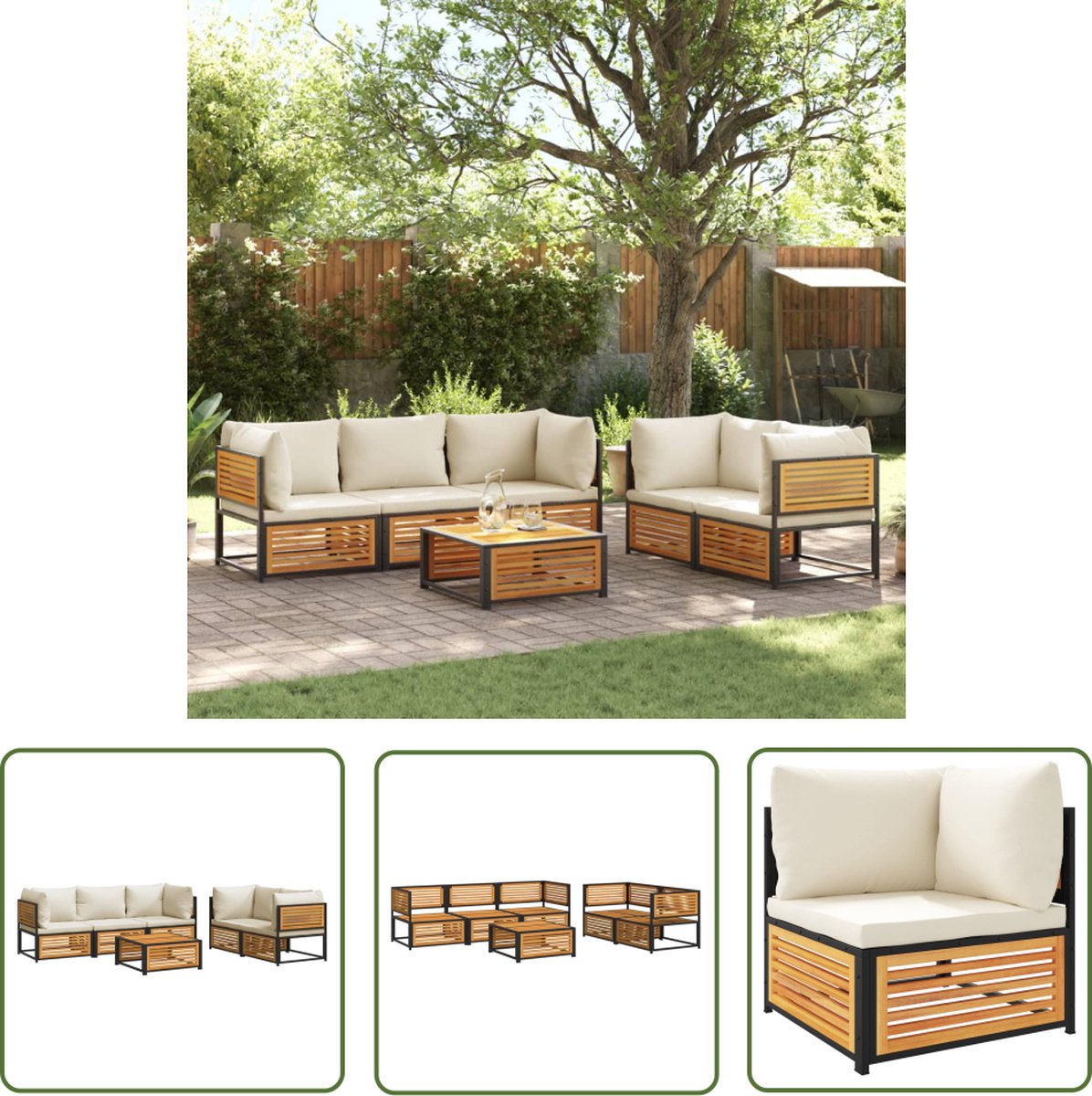 The Living Store 6-delige Loungeset met kussens massief acaciahout - Loungebank - Lounge Set - Buitendrankset - Acacia Hout - Tuinstoel