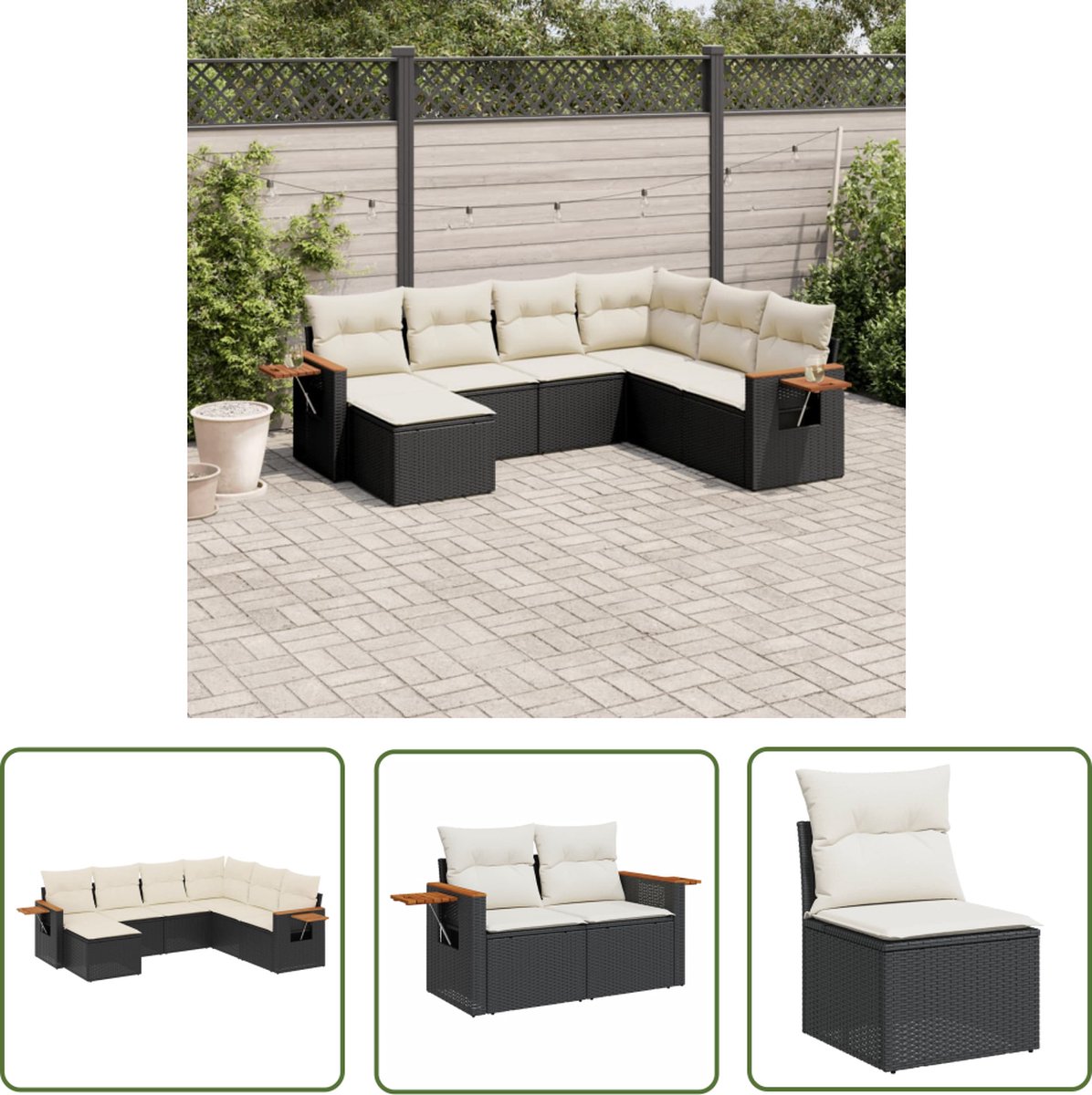 The Living Store Loungeset in zwart poly rattan met kussens.