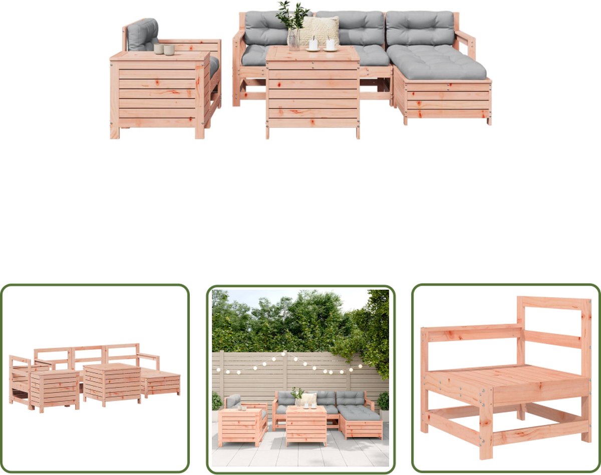 Massief douglas vurenhouten loungeset met loungebank en tuinmeubelen - Houten meubilair.