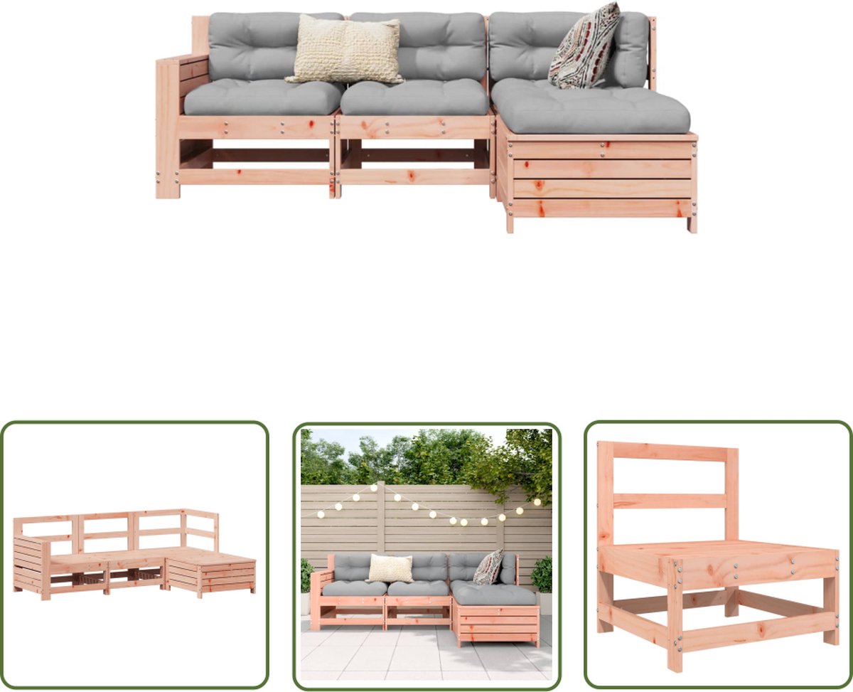 The Living Store 4-delige Loungeset massief douglas vurenhout - Tuinmeubels - Lounge Set - Hout Meubel - Douglas Hout - Buitendecoratie