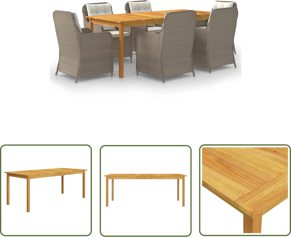 Tuinset van Acacia hout in bruin, eettafel met eetkamerstoelen.
