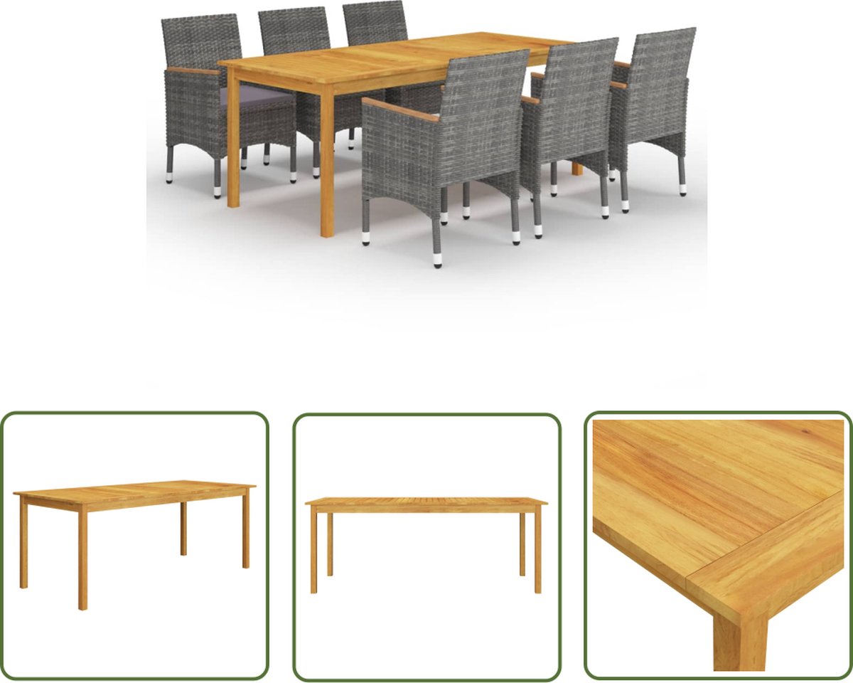 The Living Store 7-delige Tuinset grijs - Tuinstoel - Tuintafel - Acacia Hout - Buitendineren - Lounge Set