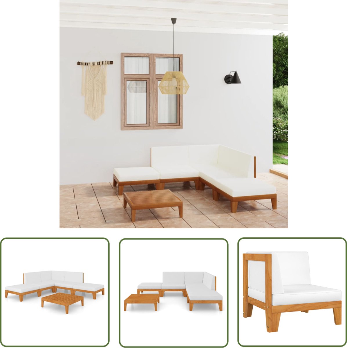 The Living Store 7-delige Loungeset met kussens massief acaciahout - Tuinstoel - Lounge Set - Buitenkamer - Terrasdecoratie - Acacia Hout