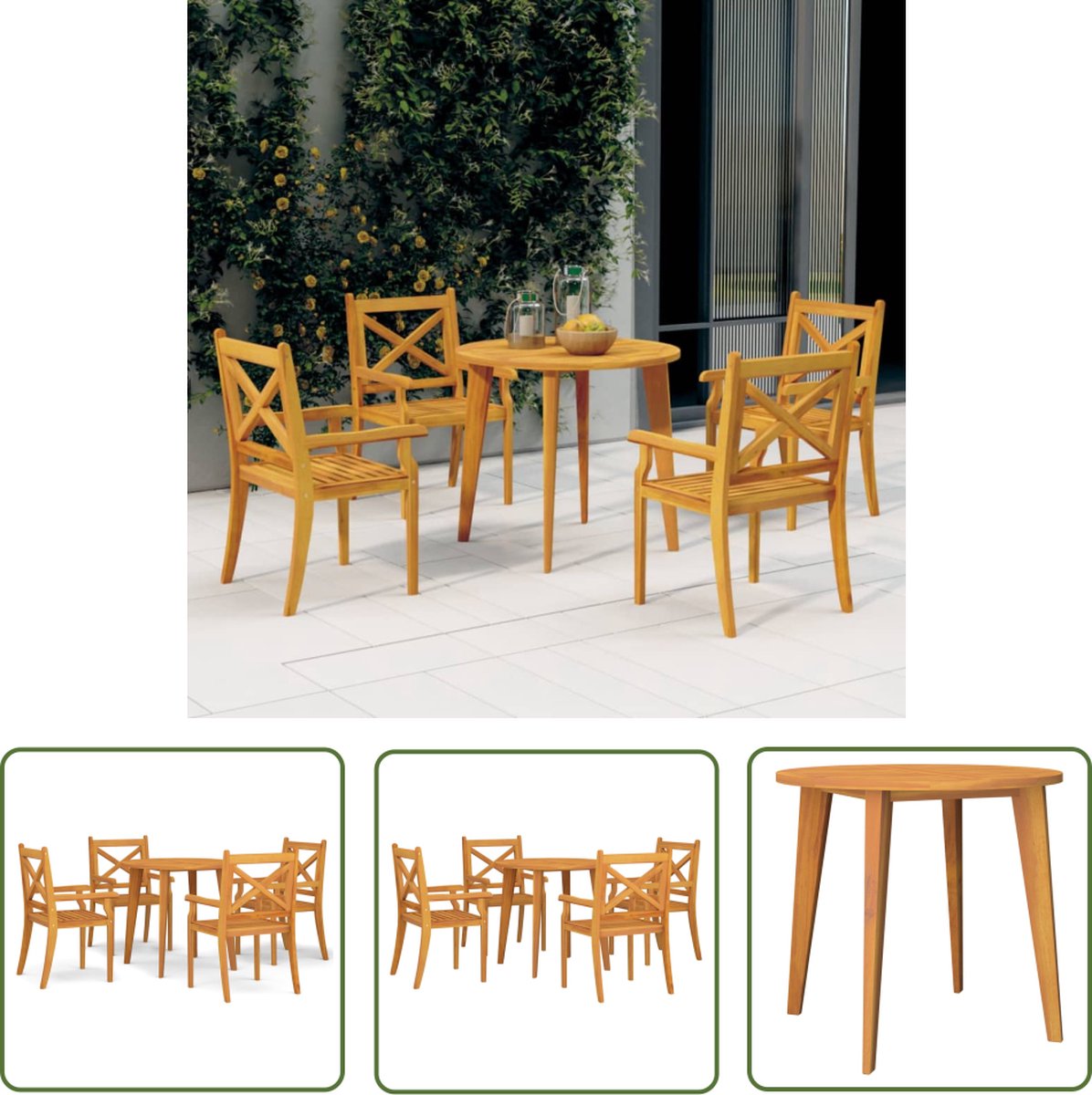 The Living Store 5-delige Tuinset massief acaciahout - Eetkamer - Tuinset - Acacia Hout - Buitentafel - Eetbank
