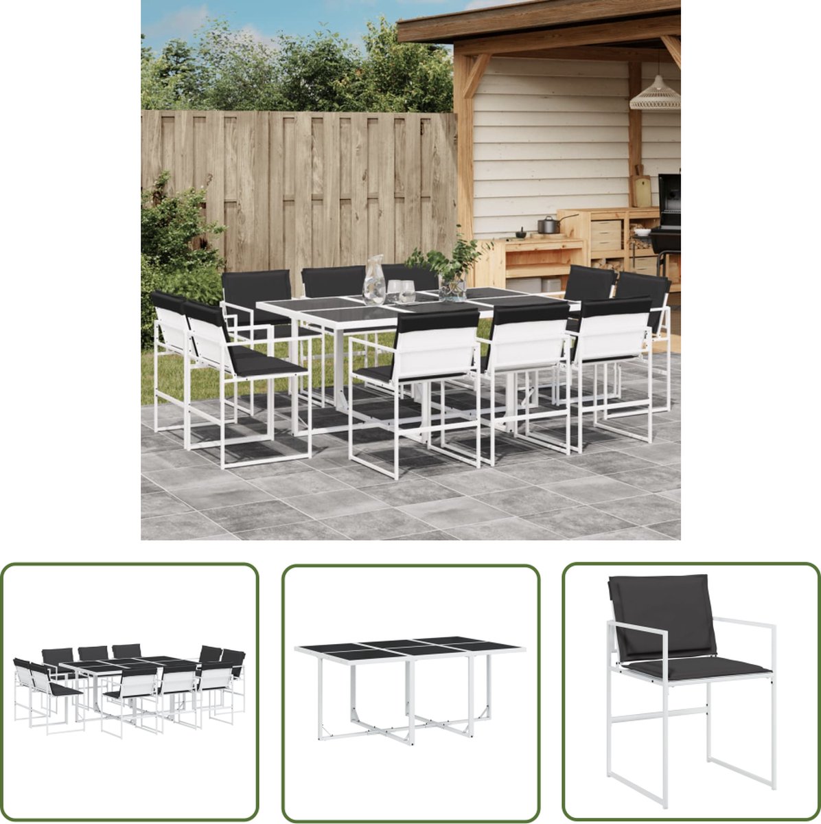 The Living Store 11-delige Tuinset met kussens textileen wit - Tuinmeubles - Buitenshuis Dineren - Lounge Set - Terrassenset - Eetkamerset
