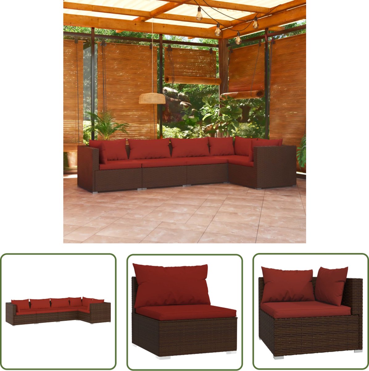 Loungeset met bruine poly rattan kussens - The Living Store.