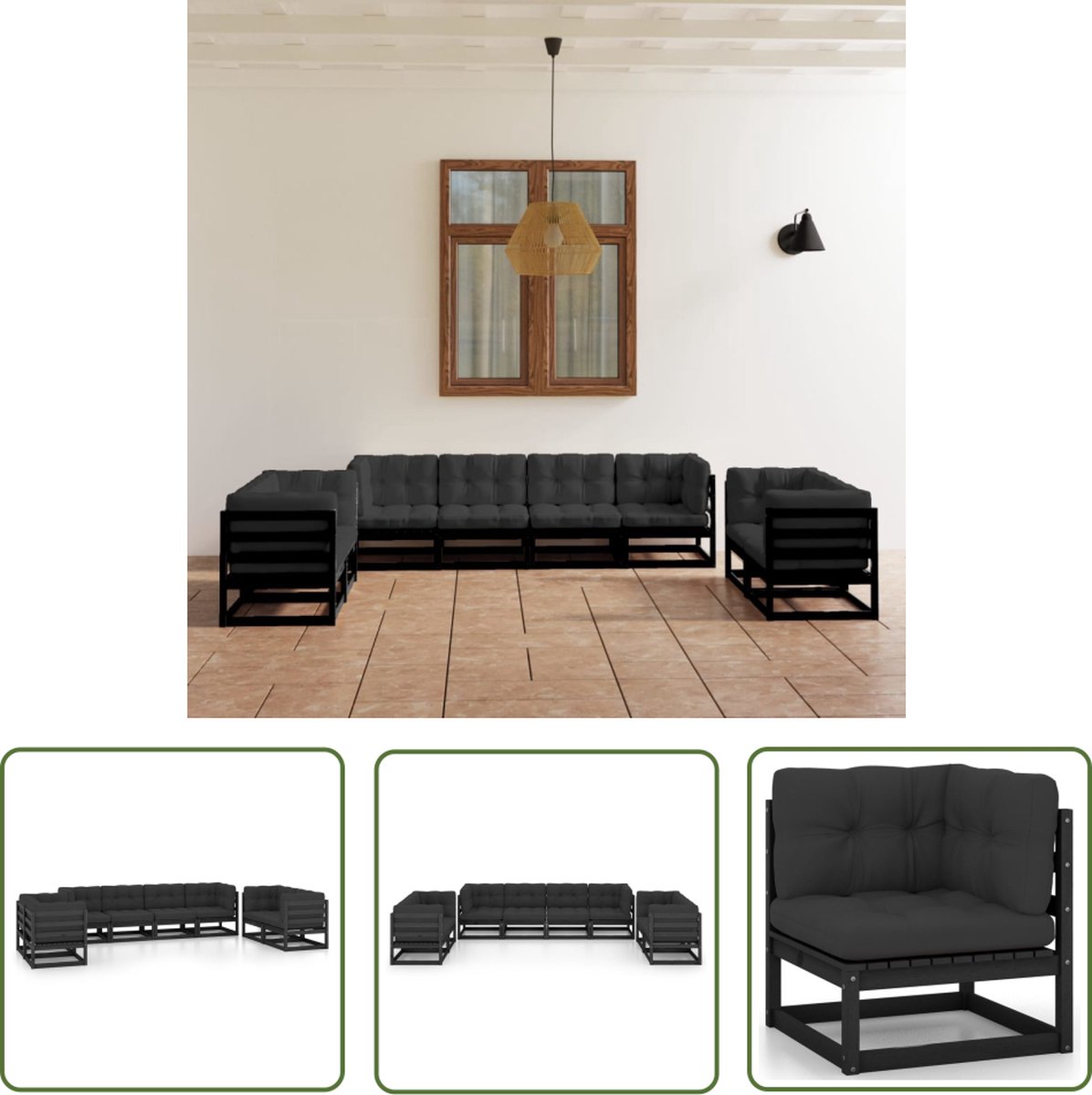 The Living Store 8-delige Loungeset met kussens massief grenenhout - Loungeset - Tuinset - Tuinmeubel - Houten Lounge - Grenenhout