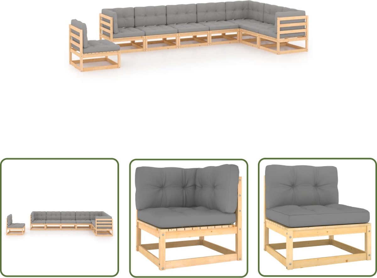 The Living Store 8-delige Loungeset met kussens massief grenenhout - Tuinmeubels - Lounge Set - Houten Bank - Grenshout - Loungestoel