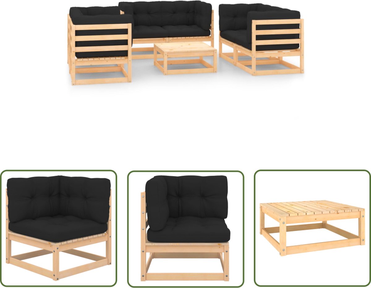The Living Store 7-delige Loungeset met kussens massief grenenhout - Tuinlounge - Lounge Set - Houten Loungebank - Granenhout - Buitendiner