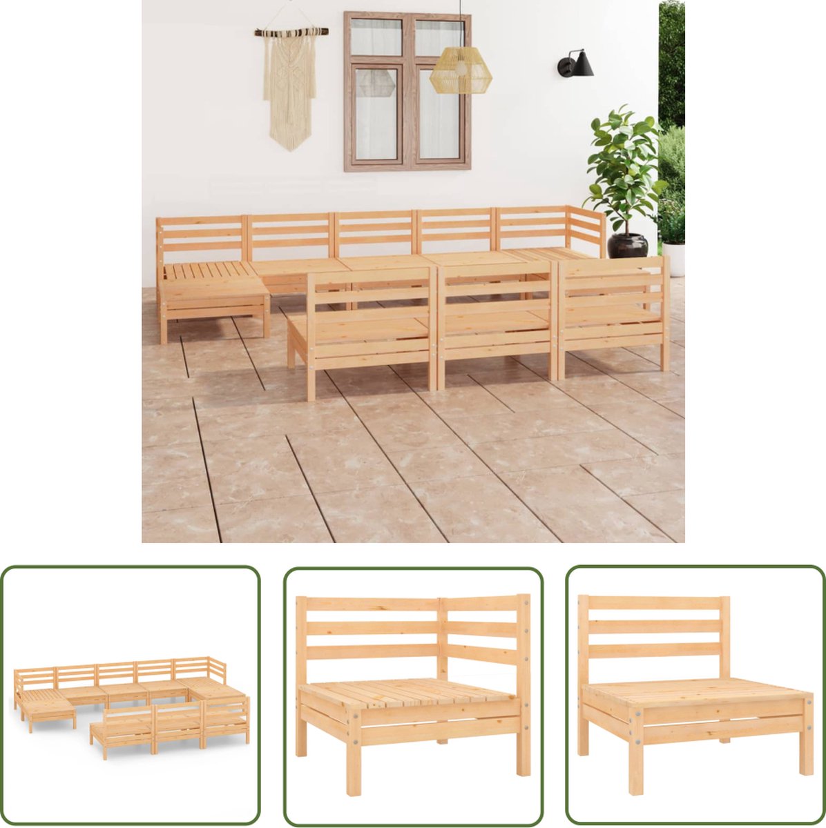 The Living Store 10-delige Loungeset massief grenenhout - Loungeset - Tuinset - Lounge Bank - Buitendecor - Teak