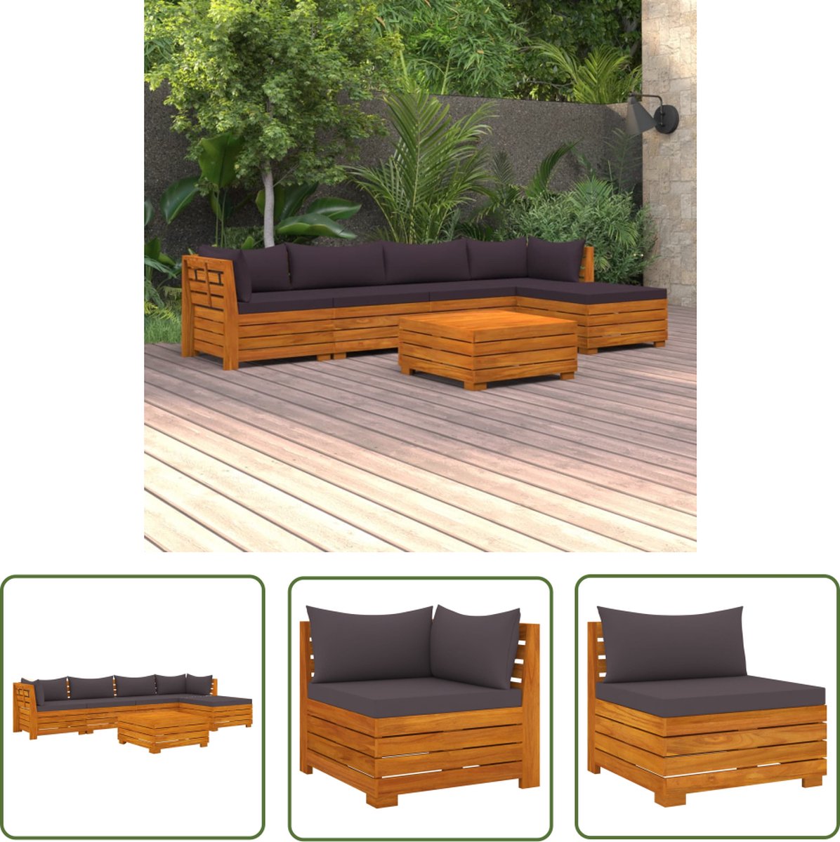 The Living Store 6-delige Loungeset met kussens massief acaciahout - Tuinset - Lounge Set - Acacia Hout - Buitendiner - Tuinmeubels