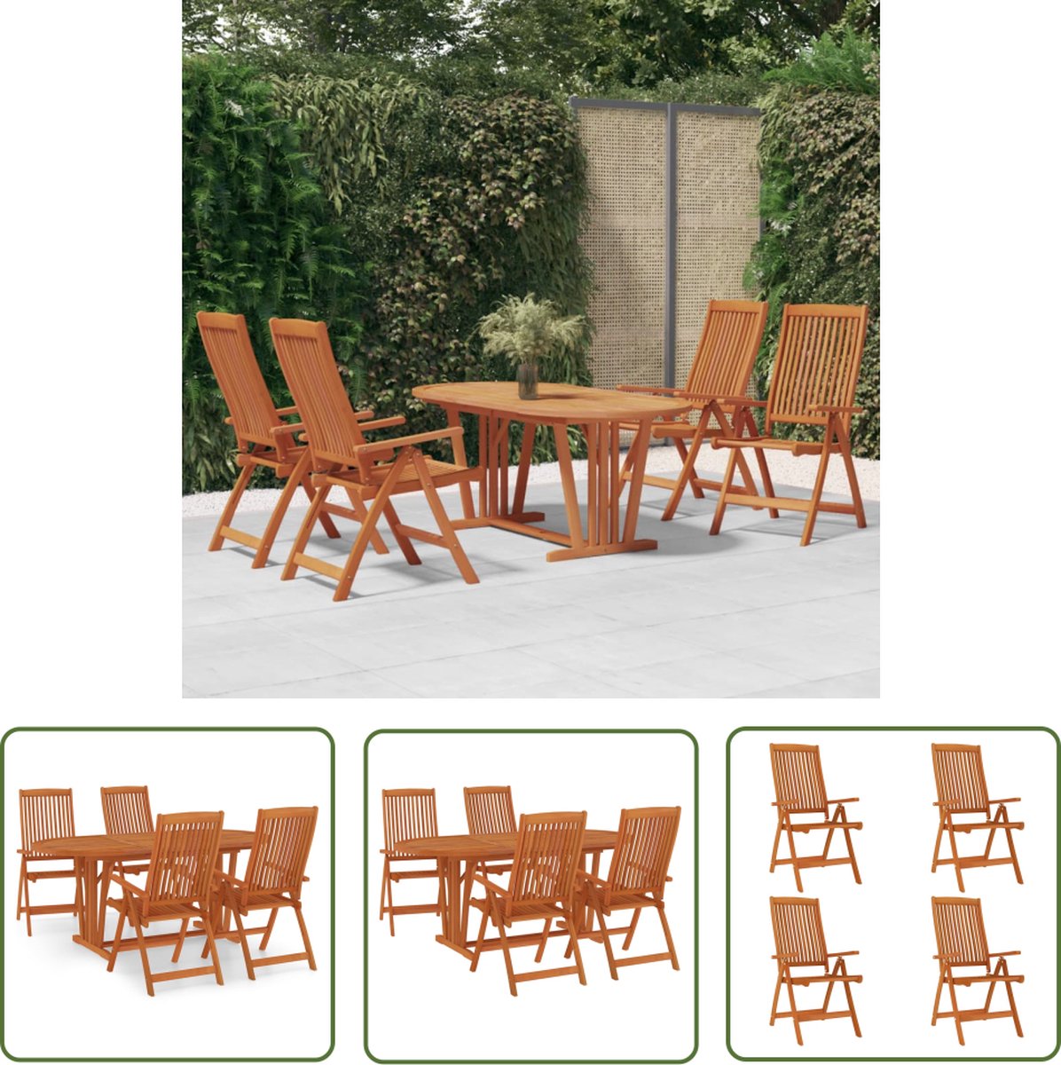The Living Store 5-delige Tuinset massief eucalyptushout - Houten Tuinset - Tuinset 6 Personen - Buitentafels - Lounge Set - Teak Tafels