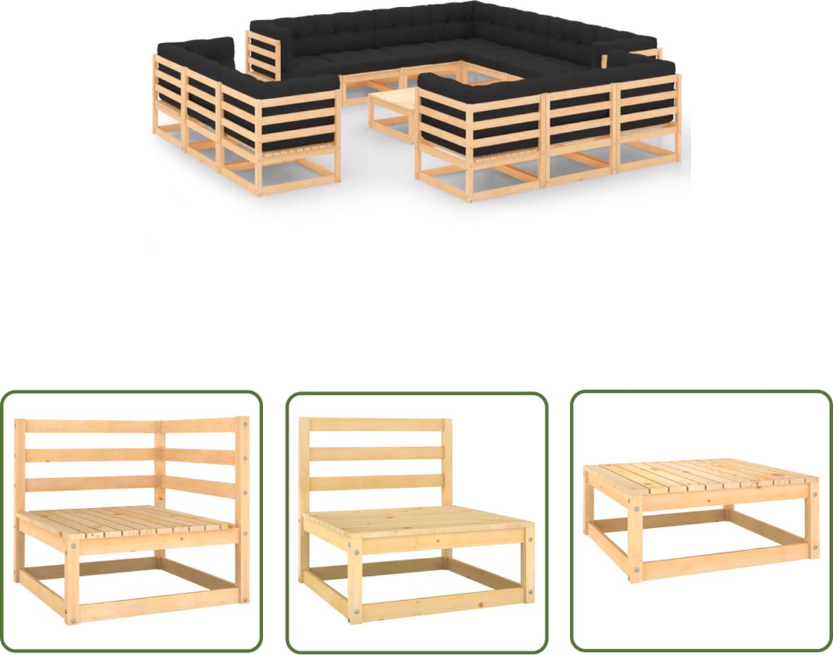 The Living Store 14-delige Loungeset met antracietkleurige kussens grenenhout - Loungeset - Tuinlounge - Palletsessel - Buisensets - Outdoor Lounge