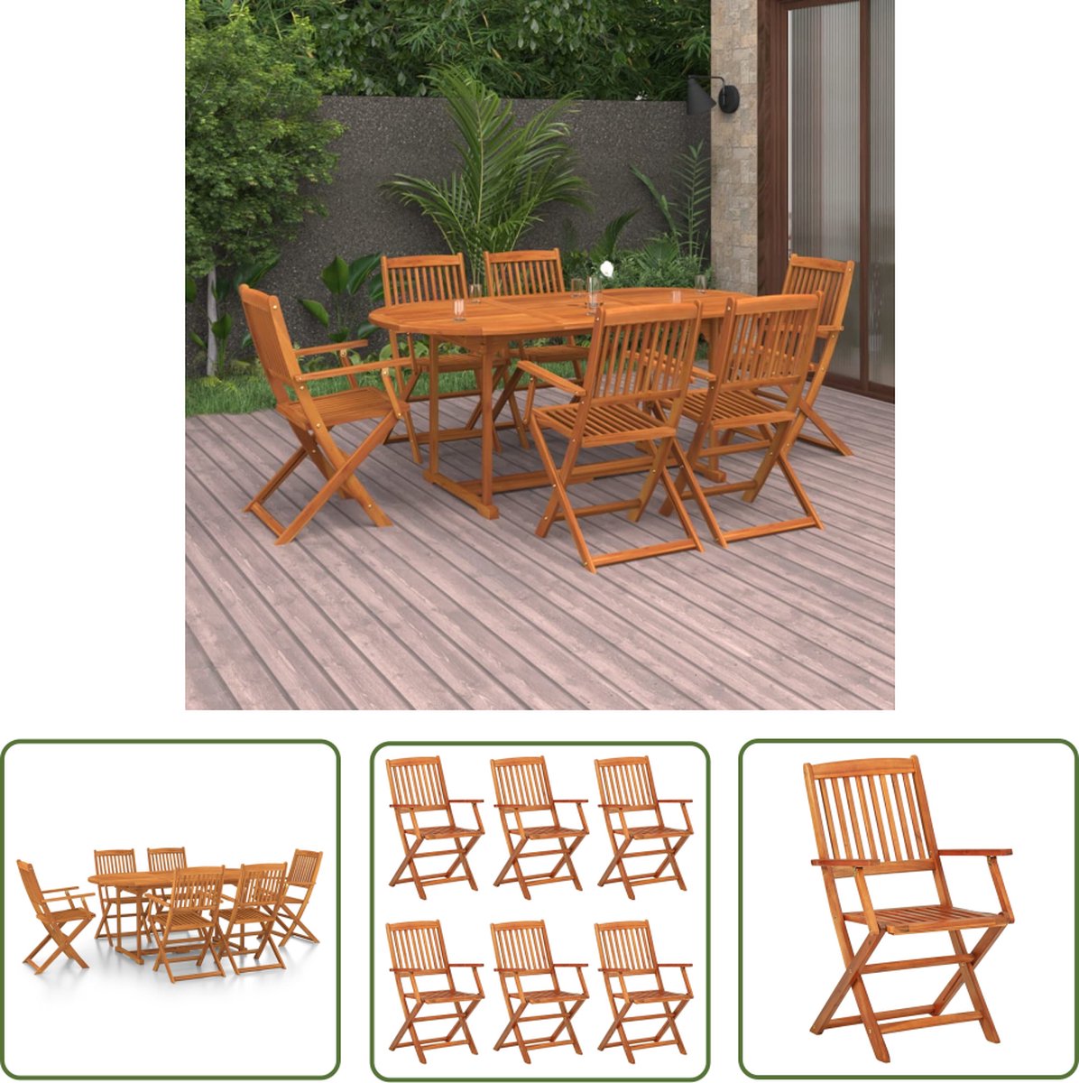 Tuinset van massief acaciahout met eetkamerstoelen - Buitentijd stijlvol ontwerp.