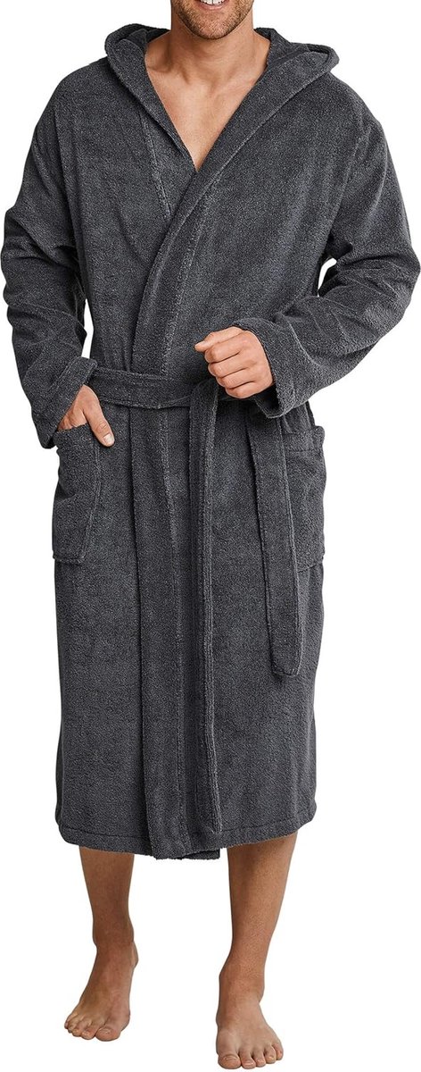 Goodivery ® Comfortabele Herenbadjas met Capuchon en Ceintuur voor Extra Warmte
