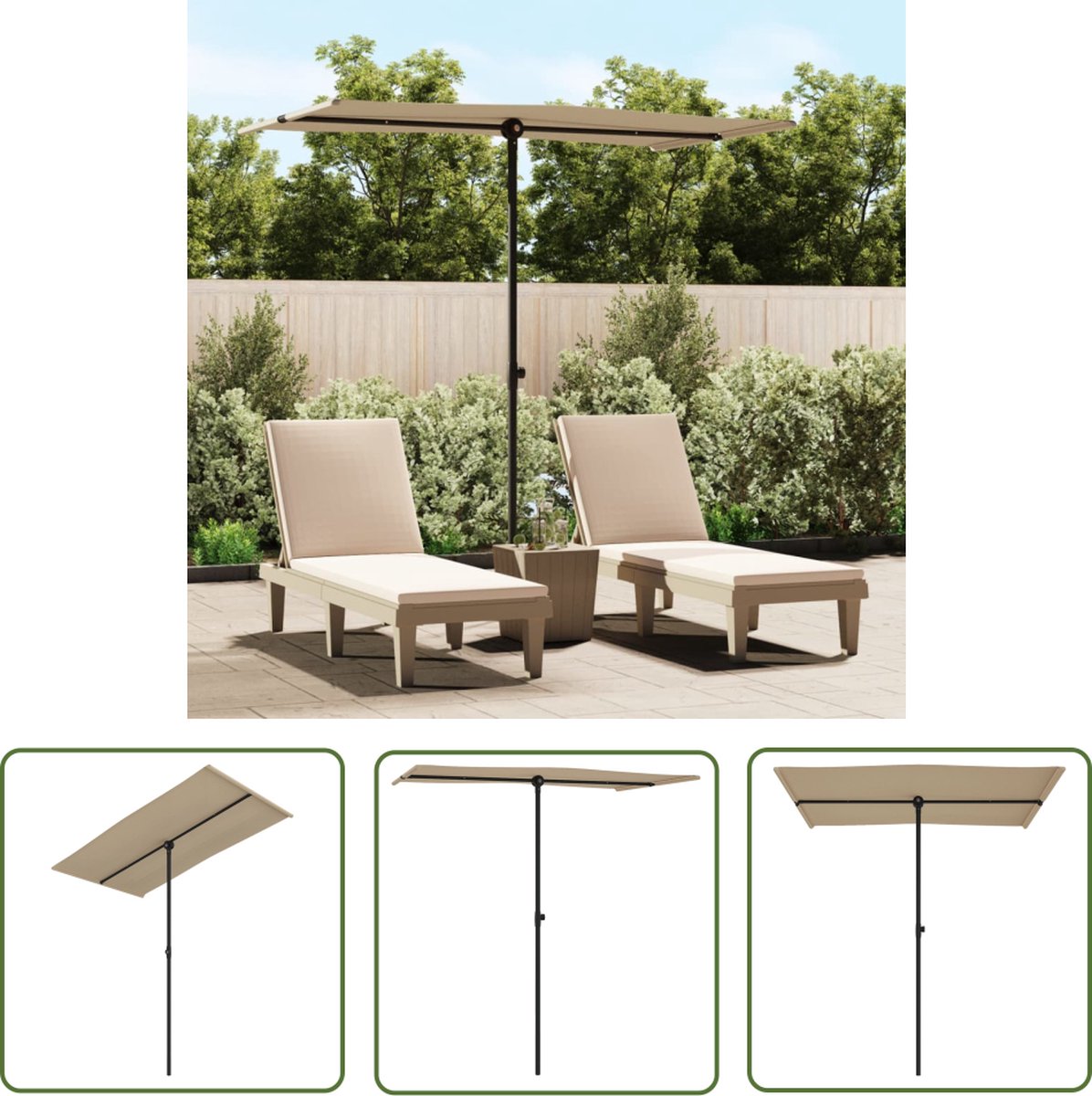 Outdoor taupe parasol with aluminum pole, measuring 180x110 cm, from The Living Store.