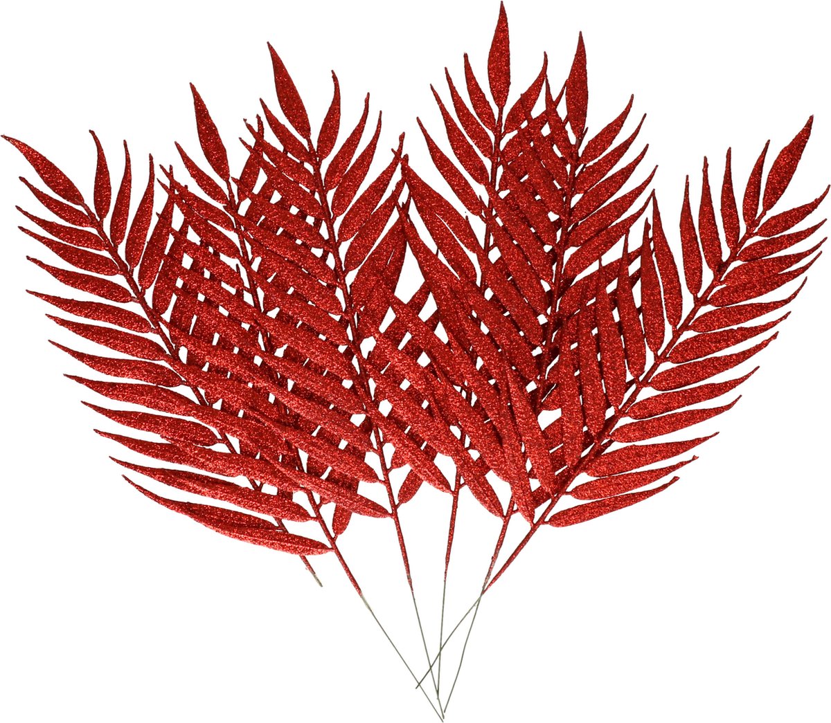Othmar Decorations Kerst decoratie insteek bladeren - 6x stuks - rood - 29 cm - takjes - kerstversiering