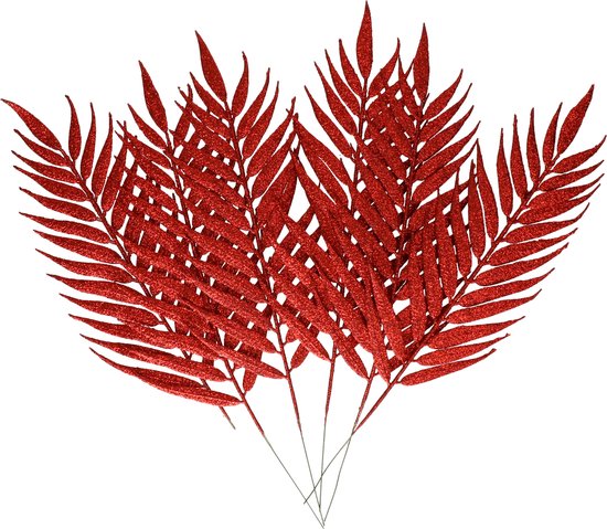 Othmar Decorations Feuilles d'insertion de décoration de Noël - 6x pièces - rouge - 29 cm - brindilles - Décorations de Noël