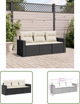 vidaXL Tuinset - Loungeset - 3-delige Loungeset met kussens poly rattan zwart - Lounge - Outdoor Furniture - Buitendecoratie