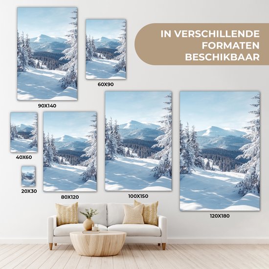 Peinture sur toile 80x120 cm - Décoration murale Paysage d'hiver - Nature - Berg - Arbres - Neige - Décoration murale salon - Décoration chambre - Accessoires de chambre - Peintures
