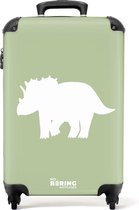 NoBoringSuitcases.com® - Kinderkoffer jongen - Kindertrolley jongens - Groen met Triceratops dino - Handbagage koffer lichtgewicht - Reiskoffer trolley kinderen - Rolkoffer met wieltjes - Past binnen 55x40x20 en 55x35x25