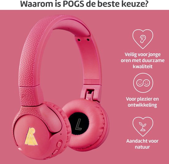 POGS - The Gecko 2 - Draadloze on-ear kinder koptelefoon - Bluetooth - Veilige volumebegrenzing - Duurzaam - Gratis app voor extra functies - rRoze