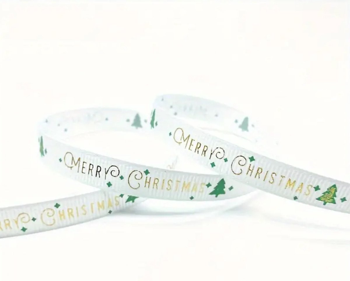 Kerst lint 5 meter wit Merry Christmas - inpakken - versieren - cadeau - kerst