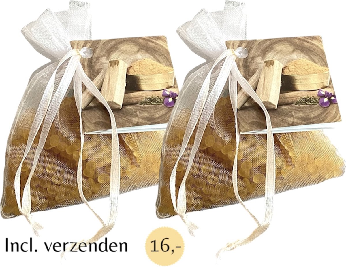 Geurparels 2x 'Boles d'olor Santal ' - Inclusief verzenden - Sandelhout - Hout - Geurkorrels - Geurzakje - Geurbuiltjes - Geurbuiltje - Geurverfrisser - Luchtverfrisser - Verfrisser - Parfum - Frisse geur - Kledingkast - Kleding - Kast - Bruin