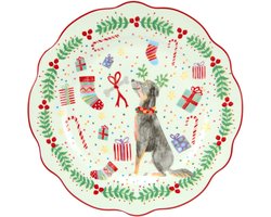 Maxwell & Williams Jolly Joy Joy Kerstbord Hond Diameter: 20cm Roze Porselein Ontbijtbord Kerst Vaatwasserbestendig