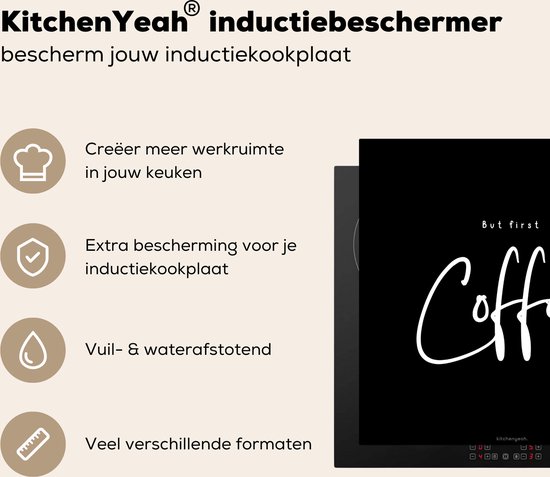 KitchenYeah® Protection plaque induction 60x60 cm - Noir - Citation - Mais d'abord le café - Protege plaque de cuisson - Couvre plaque induction - Protecteur d'induction - Cuisine