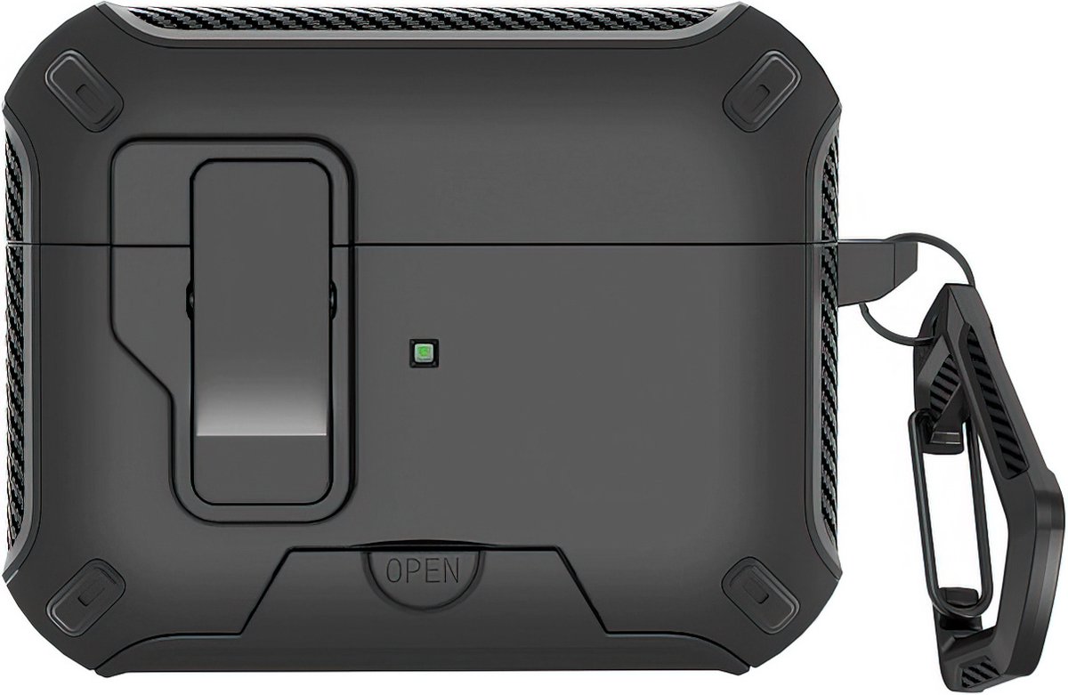 Ainy - PRO hardcase zwart met telefoon houder- Geschikt voor Apple Airpods Pro 2 / Pro 1 | Case met sleutelhanger | schokbestendig | Uitsparing voor oplaadpoort & draadloos opladen ondersteund
