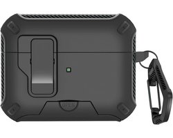 Ainy - PRO hardcase zwart met telefoon houder- Geschikt voor Apple Airpods Pro 2 / Pro 1 | Case met sleutelhanger | schokbestendig | Uitsparing voor oplaadpoort & draadloos opladen ondersteund